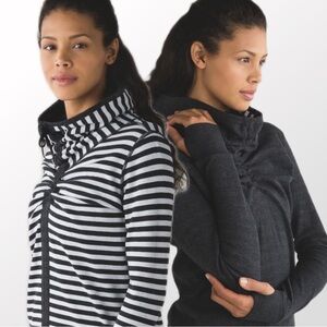 Lululemon In A Cinch Pullover in Heathered Black / Stripe Heathered Black White